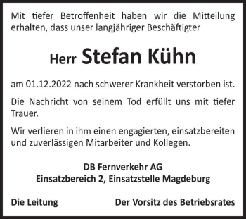 Traueranzeige von Stefan Kühn  von Magdeburger Volksstimme