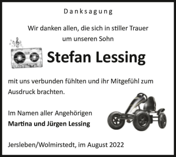 Traueranzeige von Stefan Lessing  von Magdeburger Volksstimme