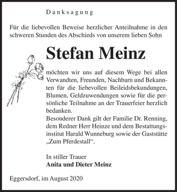Traueranzeige von Stefan Meinz  von Magdeburger Volksstimme