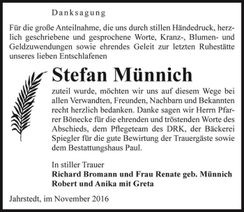 Traueranzeige von Stefan Münnich  von Magdeburger Volksstimme