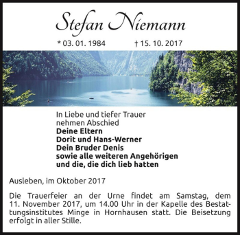 Traueranzeige von Stefan Niemann  von Magdeburger Volksstimme
