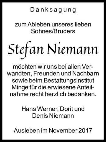 Traueranzeige von Stefan Niemann  von Magdeburger Volksstimme