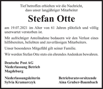 Traueranzeige von Stefan Otte  von Magdeburger Volksstimme