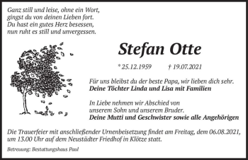Traueranzeige von Stefan Otte  von Magdeburger Volksstimme