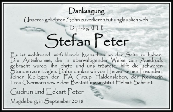 Traueranzeige von Stefan Peter  von Magdeburger Volksstimme