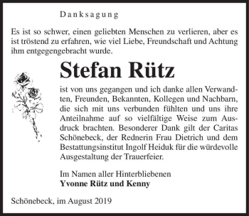 Traueranzeige von Stefan Rütz  von Magdeburger Volksstimme