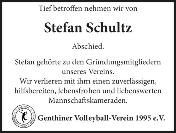 Traueranzeige von Stefan Schultz  von Magdeburger Volksstimme