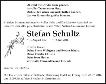 Traueranzeige von Stefan Schultz  von Magdeburger Volksstimme
