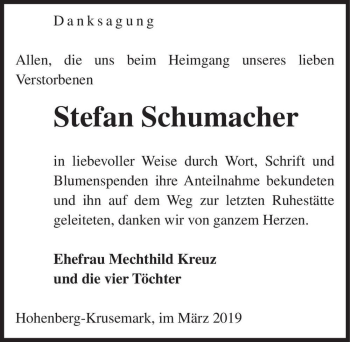 Traueranzeige von Stefan Schumacher  von Magdeburger Volksstimme