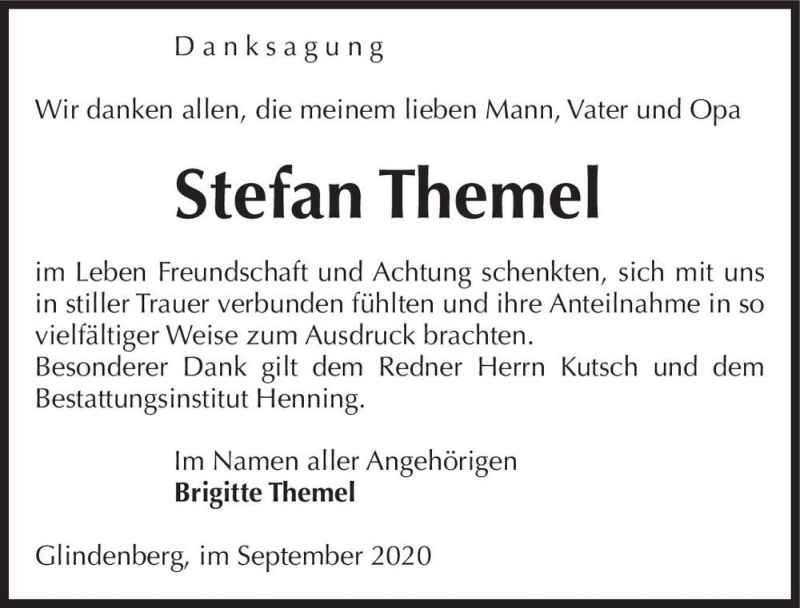  Traueranzeige für Stefan Themel  vom 19.09.2020 aus Magdeburger Volksstimme