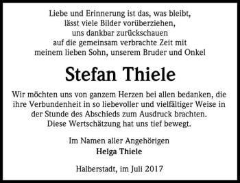 Traueranzeige von Stefan Thiele  von Magdeburger Volksstimme