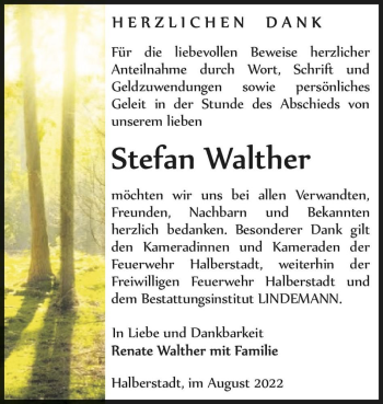 Traueranzeige von Stefan Walther  von Magdeburger Volksstimme