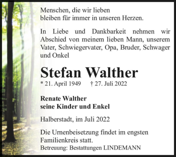 Traueranzeige von Stefan Walther  von Magdeburger Volksstimme
