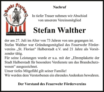 Traueranzeige von Stefan Walther  von Magdeburger Volksstimme