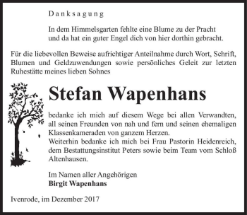 Traueranzeige von Stefan Wapenhans  von Magdeburger Volksstimme