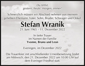 Traueranzeige von Stefan Wranik  von Magdeburger Volksstimme