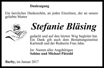 Traueranzeige von Stefanie Bläsing  von Magdeburger Volksstimme