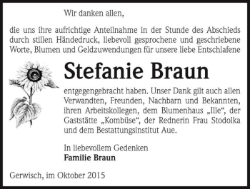 Traueranzeige von Stefanie Braun  von Magdeburger Volksstimme