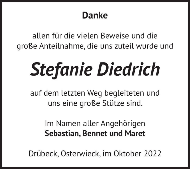  Traueranzeige für Stefanie Diedrich  vom 22.10.2022 aus Magdeburger Volksstimme