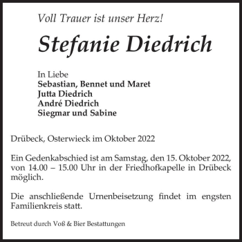 Traueranzeige von Stefanie Diedrich  von Magdeburger Volksstimme