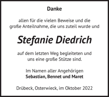 Traueranzeige von Stefanie Diedrich  von Magdeburger Volksstimme