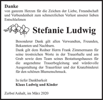 Traueranzeige von Stefanie Ludwig  von Magdeburger Volksstimme