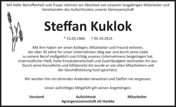 Traueranzeige von Steffan Kuklok  von Magdeburger Volksstimme