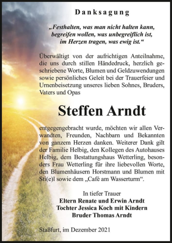 Traueranzeige von Steffen Arndt  von Magdeburger Volksstimme