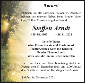 Traueranzeige von Steffen Arndt  von Magdeburger Volksstimme