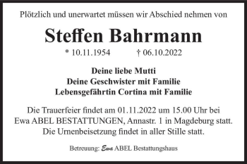 Traueranzeige von Steffen Bahrmann  von Magdeburger Volksstimme
