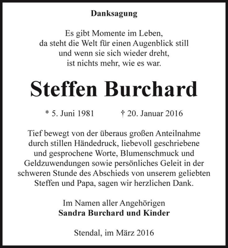  Traueranzeige für Steffen Burchard  vom 04.03.2016 aus Magdeburger Volksstimme