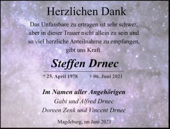 Traueranzeige von Steffen Drnec  von Magdeburger Volksstimme