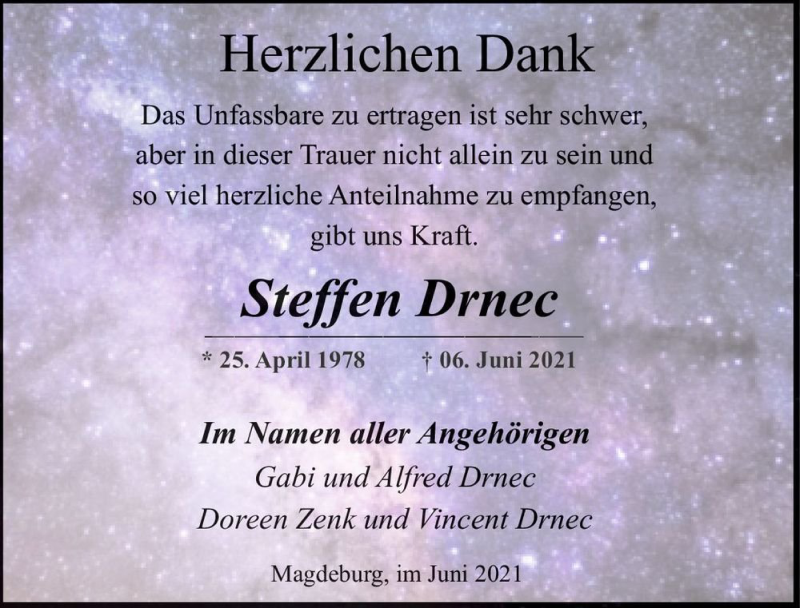  Traueranzeige für Steffen Drnec  vom 03.07.2021 aus Magdeburger Volksstimme