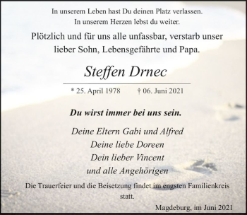 Traueranzeige von Steffen Drnec  von Magdeburger Volksstimme