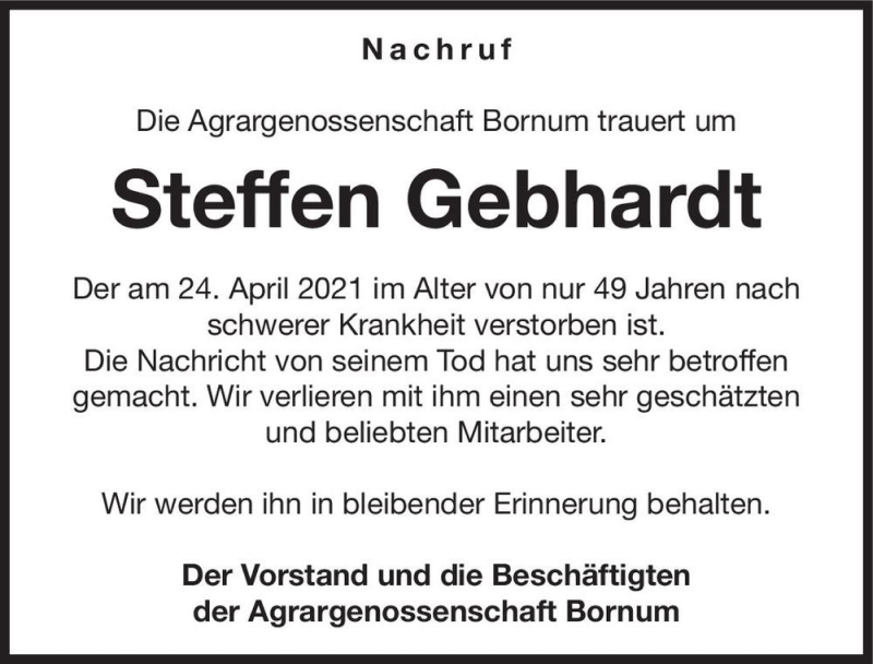  Traueranzeige für Steffen Gebhardt  vom 26.06.2021 aus Magdeburger Volksstimme