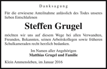 Traueranzeige von Steffen Grugel  von Magdeburger Volksstimme