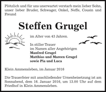 Traueranzeige von Steffen Grugel  von Magdeburger Volksstimme