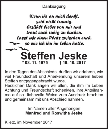 Traueranzeige von Steffen Jeske  von Magdeburger Volksstimme