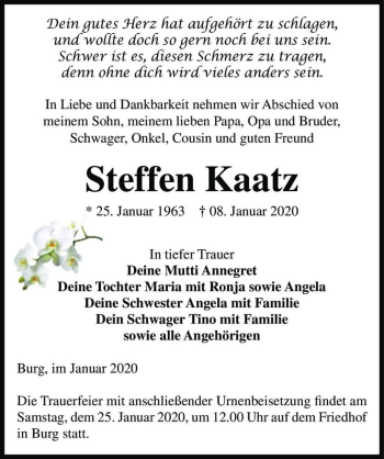 Traueranzeige von Steffen Kaatz  von Magdeburger Volksstimme