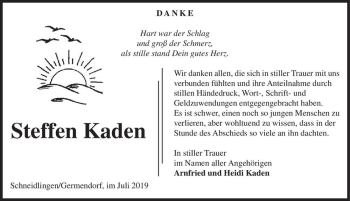 Traueranzeige von Steffen Kaden  von Magdeburger Volksstimme