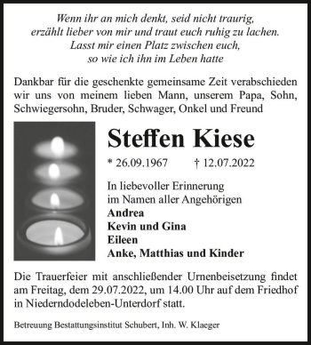 Traueranzeige von Steffen Kiese  von Magdeburger Volksstimme