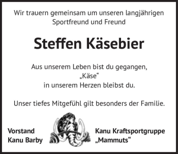 Traueranzeige von Steffen Käsebier  von Magdeburger Volksstimme