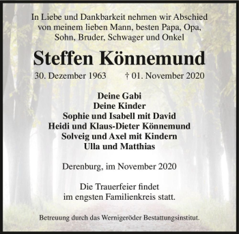 Traueranzeige von Steffen Könnemund  von Magdeburger Volksstimme