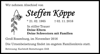 Traueranzeige von Steffen Köppe  von Magdeburger Volksstimme
