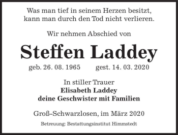 Traueranzeige von Steffen Laddey  von Magdeburger Volksstimme