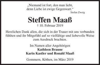 Traueranzeige von Steffen Maaß  von Magdeburger Volksstimme