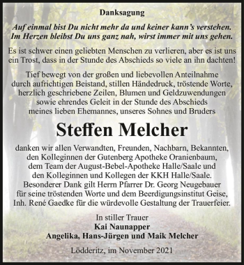 Traueranzeige von Steffen Melcher  von Magdeburger Volksstimme