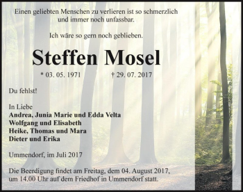 Traueranzeige von Steffen Mosel  von Magdeburger Volksstimme