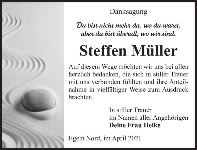  Traueranzeige für Steffen Müller  vom 03.05.2021 aus Magdeburger Volksstimme