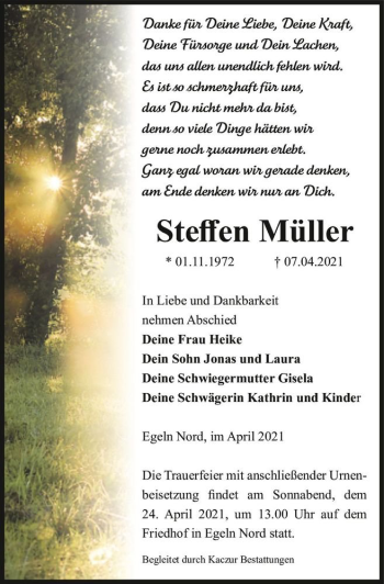 Traueranzeige von Steffen Müller  von Magdeburger Volksstimme